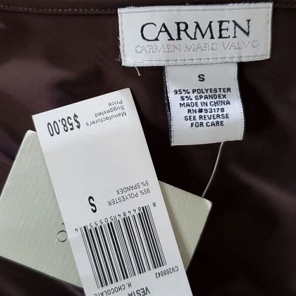 NEW Carmen Marc Valvo Ruched Front Bodycon Top S Dark Brown Sexy - Picture 4 of 5